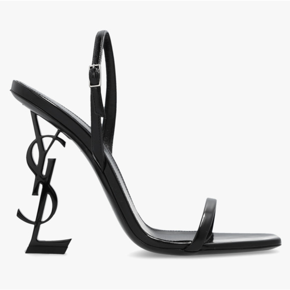 Saint Laurent Opyum 110 Black Leather YSL Logo Heel Slingback Strap Sandal 39.5 - Picture 1 of 16